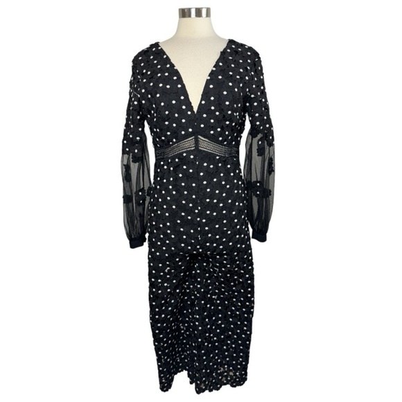 SELF-PORTRAIT Black Daisy Dot Lace Jumpsuit size 6 - Picture 4 of 14